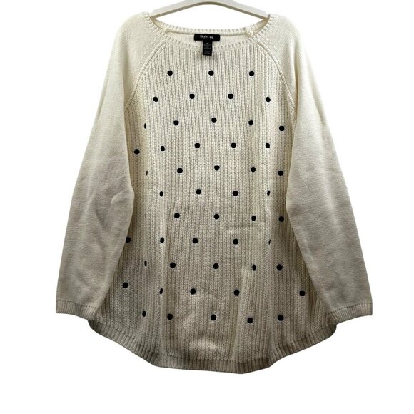 NWOT Women's Chunky Sweater Cream w/Blk Polka Dot- Cozy Cotton Blend XL - Picture 1 of 4